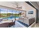 Inviting screened lanai with comfortable seating, dining area, ceiling fan, and views of the sparkling pool and lush landscape at 12607 Pensacola Ct, Riverview, FL 33579