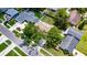 An aerial view reveals a single-Gathering home amid manicured lawns, mature trees, and nearby community amenities at 15820 Sapwood St, Tampa, FL 33624