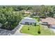 Aerial perspective of a well-maintained home with a lush lawn and fenced backyard, nestled in a quiet neighborhood at 2025 Jefferson Ave, Dunedin, FL 34698