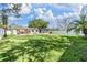Beautiful backyard with lush green grass, patio and mature trees, great for outdoor activities and enjoyment at 2025 Jefferson Ave, Dunedin, FL 34698