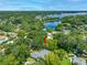 Aerial view of home nestled among trees with view of nearby lake at 2308 Cape Bend Ave, Tampa, FL 33613