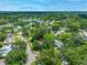 Overhead view of a neighborhood featuring mature trees, manicured lawns, and nearby lake at 2308 Cape Bend Ave, Tampa, FL 33613