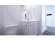 Modern bathroom with a sleek vanity, toilet, and clean lines for a refreshed and stylish space at 29245 Fedora Cir, Brooksville, FL 34602