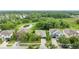 Three single Gathering homes with backyard views of pond and treeline, lawns, driveways, and street at 3025 Winglewood Cir, Lutz, FL 33558