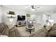 Cozy living room with comfortable seating, a modern TV console, and stylish decor at 3025 Winglewood Cir, Lutz, FL 33558