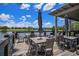 Relaxing outdoor patio featuring comfortable seating, scenic waterfront views, and stylish umbrellas at 3603 Tour Trce, Land O Lakes, FL 34638