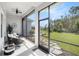 Relaxing screened porch with comfortable seating, a ceiling fan, and a view of the backyard at 3603 Tour Trce, Land O Lakes, FL 34638