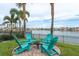 Cozy backyard featuring comfortable outdoor seating, fire pit, and tranquil waterfront views at 442 Midway Is, Clearwater Beach, FL 33767