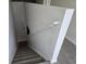 Stairway with carpet, leading down, features a bright white wall with handrail at 9958 Ashburn Lake Dr, Tampa, FL 33610