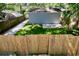 An outdoor view of the backyard with lush green grass, a shed, and a wood fence at 1924 48Th S St, St Petersburg, FL 33711