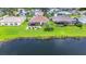 Aerial shot of backyard with screened lanai and a tranquil pond, perfect for relaxation and outdoor activities at 2226 N Creek Ct, Sun City Center, FL 33573