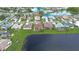 Aerial view showcasing a community with serene ponds and well-maintained homes, a picturesque neighborhood at 2226 N Creek Ct, Sun City Center, FL 33573