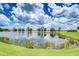 Serene pond view reflecting the cloudy sky, framed by lush greenery and manicured lawn at 2226 N Creek Ct, Sun City Center, FL 33573