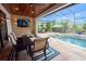 Outdoor patio featuring a pool, dining area, and seating, great for entertaining and enjoying the Florida lifestyle at 31889 Tortuga Shore Loop, Wesley Chapel, FL 33545