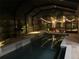 Screened-in pool with decorative string lights providing a peaceful and private backyard retreat at 31889 Tortuga Shore Loop, Wesley Chapel, FL 33545