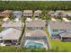 The aerial view showcases the screened-in pool and backyard of this lovely home at 4544 Vermillion Sky Dr, Wesley Chapel, FL 33544