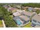 The aerial view highlights the screened-in pool and backyard of this lovely home at 4544 Vermillion Sky Dr, Wesley Chapel, FL 33544