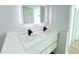 Bathroom featuring double sink vanity with modern mirror and stylish faucet at 7909 Woodgrove Cir, Tampa, FL 33615