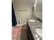 Bathroom featuring a double sink vanity with granite countertops and modern fixtures at 17361 Old Tobacco Rd, Lutz, FL 33558
