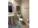 Half bathroom with pedestal sink and decorative accents at 17361 Old Tobacco Rd, Lutz, FL 33558
