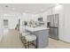 Modern kitchen with white cabinets, gray island, stainless steel appliances, and seating at the island at 1901 76Th N Ave, St Petersburg, FL 33702