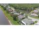 Aerial view of several homes by the water with large yards and tall trees at 27826 Sora Blvd, Wesley Chapel, FL 33544