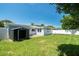 The backyard boasts lush green grass and a shed perfect for storing yard tools and equipment at 3509 Brookston Dr, Holiday, FL 34691