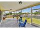 Enclosed back porch overlooking a well maintained backyard with modern patio furniture at 855 Pinewood W Ter, Palm Harbor, FL 34683