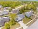 Aerial view of a residential area with mature trees, well-maintained homes, and a quiet street at 12546 Brookside St, Spring Hill, FL 34609