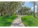 Picturesque playground area with lush green lawn, walking path, mature trees, and play equipment, perfect for Gathering fun at 1291 Blackrush Dr, Tarpon Springs, FL 34689