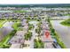 Drone shot of home in a community with mature landscaping and multiple ponds nearby at 1830 Cameron Ct, Trinity, FL 34655