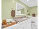 Bathroom with white vanity, granite countertop, and wainscoting offering a serene and relaxing ambiance at 2814 Highlands Blvd # B, Palm Harbor, FL 34684