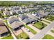 Aerial view of modern homes with well-manicured lawns and driveways in a vibrant neighborhood at 4465 Tubular Run, Land O Lakes, FL 34638