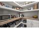 Well-organized pantry with ample shelving, storage baskets, and a convenient microwave area at 4465 Tubular Run, Land O Lakes, FL 34638
