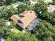 Aerial view of home showing backyard pool, patio, and beautiful landscaping at 5927 Flatwoods Manor Cir, Lithia, FL 33547
