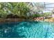 Beautiful pool with tropical landscaping, covered enclosure and lounge seating at 5927 Flatwoods Manor Cir, Lithia, FL 33547