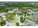Neighborhood aerial view highlighting a home with a lush green backdrop and pond at 8332 Swiss Chard Cir, Land O Lakes, FL 34637