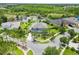 Aerial view of a home situated with a pond and lush trees in a peaceful neighborhood at 8332 Swiss Chard Cir, Land O Lakes, FL 34637