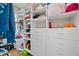Organized walk-in closet featuring custom shelving and storage drawers at 8332 Swiss Chard Cir, Land O Lakes, FL 34637