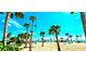 Idyllic beach view showcasing crystal-clear waters, towering palms, and a pristine sandy shore at 13 Windrush Bay Dr, Tarpon Springs, FL 34689