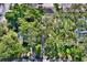 Aerial shot of a residential property surrounded by mature trees, offering privacy and a verdant landscape at 1359 S Michigan Ave, Clearwater, FL 33756