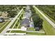 Aerial view of backyard pool and neighborhood showcasing mature trees, sidewalks, and neighborhood streets at 22431 Panther Run Ct, Land O Lakes, FL 34639