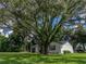 Exterior showcasing large tree in yard, freshly painted brick, and manicured landscaping at 34819 Hibiscus Dr, Dade City, FL 33523