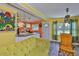 Comfortable living room with a view into the kitchen, showcasing bright, colorful walls and decor at 5840 39Th N St, St Petersburg, FL 33714