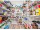 Walk-in pantry with organized shelving provides ample storage for food and household items at 6879 Talamore Dr, Wesley Chapel, FL 33545