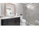 Modern bathroom featuring a glass enclosed shower and a vessel sink at 7120 Forest Mere Dr, Riverview, FL 33578