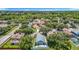 A high aerial shot of the home nestled among lush green trees in a beautiful neighborhood at 8717 Persea Ct, Trinity, FL 34655