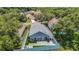 Aerial view of house featuring a fenced backyard, patio area, and surrounding greenery at 8717 Persea Ct, Trinity, FL 34655