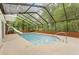 An outdoor pool, enclosed with a screen, featuring a slide and ladder at 11159 Cindy Dr, Brooksville, FL 34601