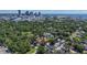 Aerial view of a residential neighborhood and city skyline. Red arrow indicating property location at 1119 Highland S St, St Petersburg, FL 33701